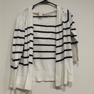 Cynthia Rowley cardigan linen blend size large white with navy stripes hooded